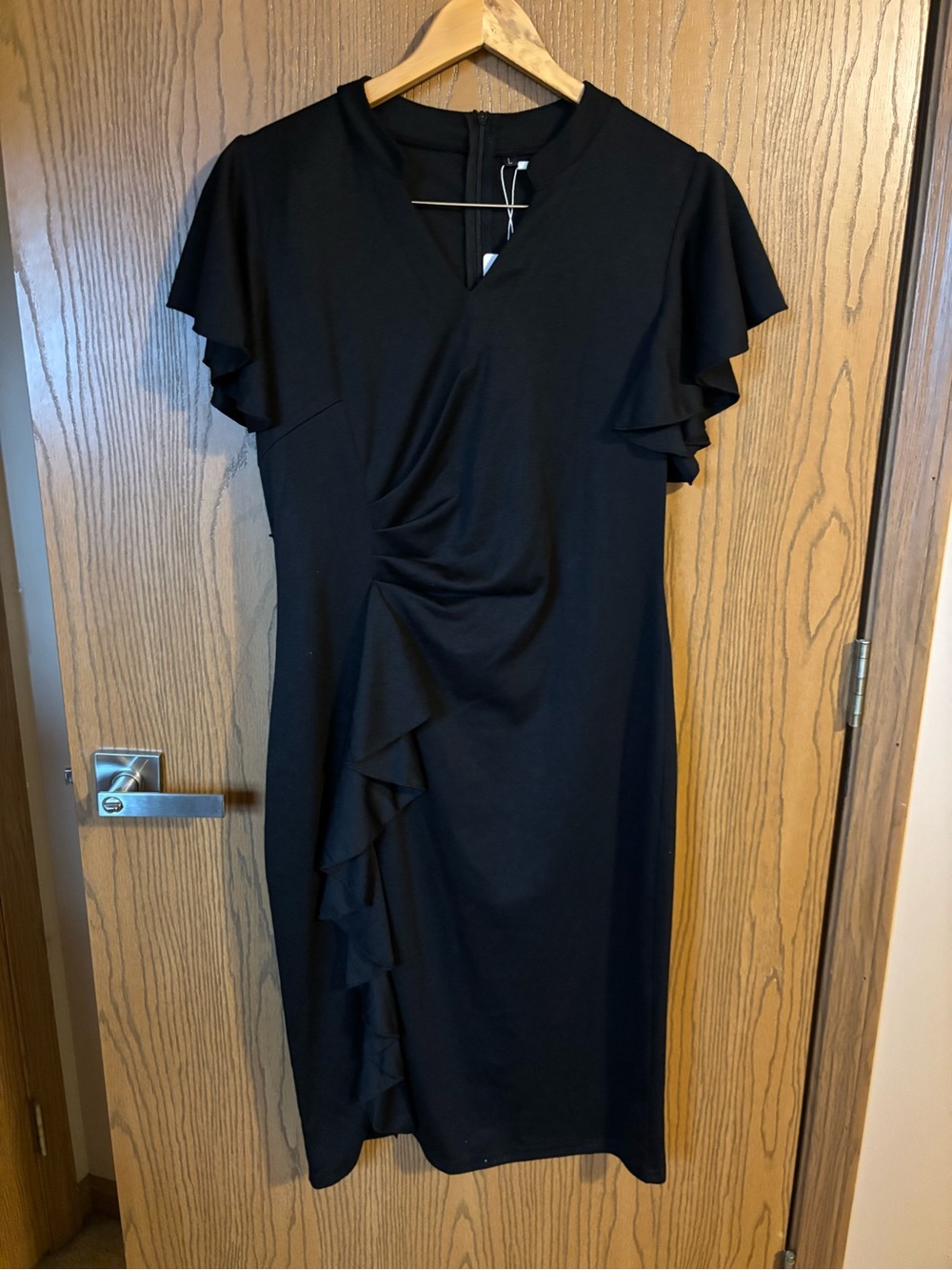 Black Midi Dress with Ruffle Detail